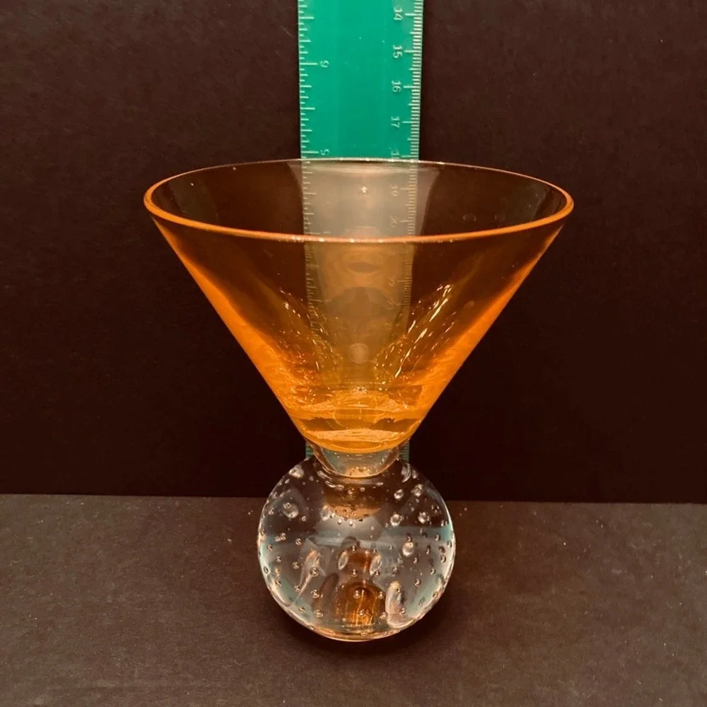 Martini Glasses Bubble‎ Bottom Orange Top Handblown Unmarked